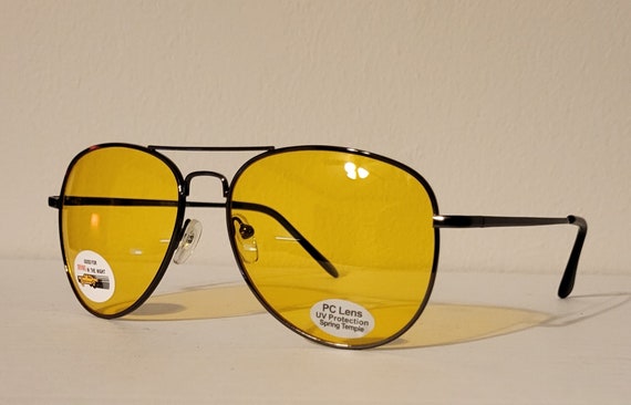 Gafas de sol de aviador vintage Monturas de metal negro Lentes amarillas claras tonos de aviador de verano verano de playa retro carreras nocturnas Etsy Mexico