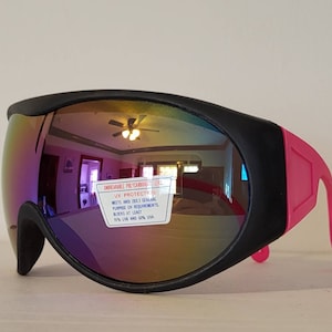 Vintage Sports Sunglasses// Big Shield Sunglasses // Sports Goggles // Racing shades // Neon Pink Frames // Retro Rave music festivals