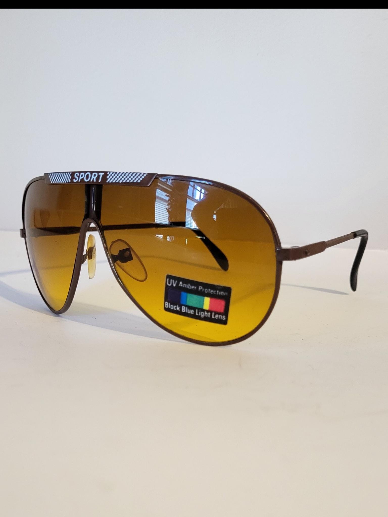 True Vintage Deadstock Brown Metal Aviator Sunglasses | 80s Amber