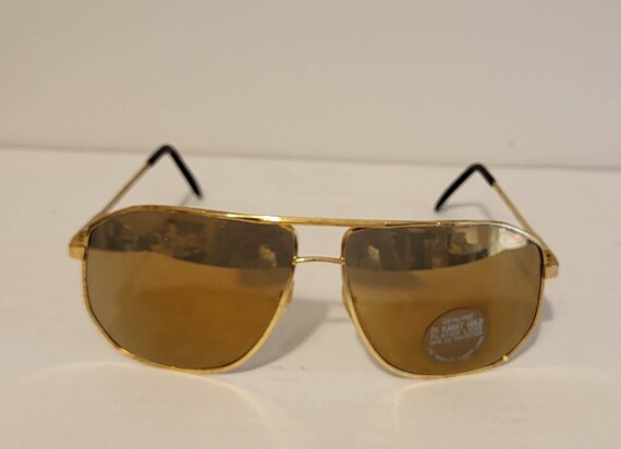 Vintage Double Bridge Aviator Sunglasses // 24k K… - image 4