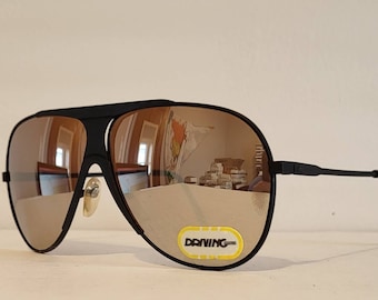 Vintage Pilotenbrille // Braune Gläser zum Blocken von blauem Licht // Sleek Matte Black Metallrahmen // Spiegelgläser // 90s VTG