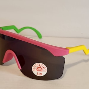 Vintage Sports Sunglasses // colorful zig zag frames // Blade Shades from 80s - 90s // Retro Multicolor Rimless // Festival Rave Party