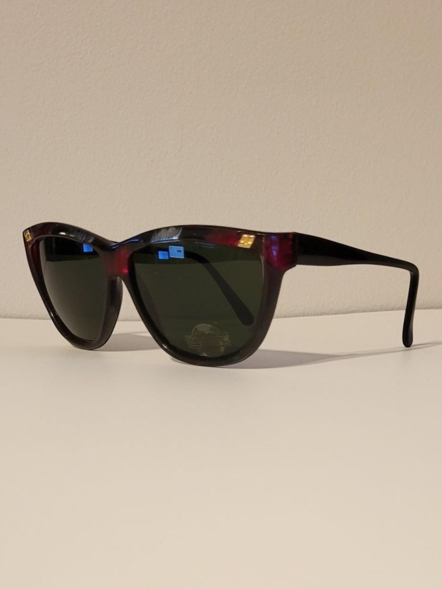 Vintage Korea S590 Sunglasses Red Marble Tortoise Cat Eye Retro 80s 90s Boho Vintage Sunglasses 1980s Multicolor Brown Tone New Old Stock  main image 3