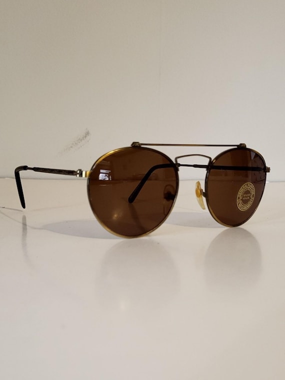 Vintage Round Aviator Sunglasses // Bronze - Brass Toned  display picture 1