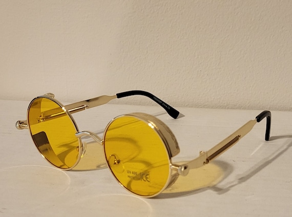 GDC Round Sunglasses イエロー Vintage Round Sunglasses // Gold Metal Teashades With Side