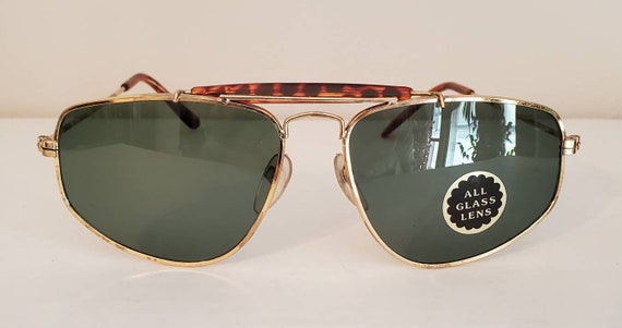 Vintage Sunglasses // Square Rectangle Gold Metal… - image 2