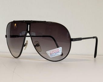 Vintage Aviator Double Bridge Sunglasses // Glossy Black Metal frames // Gradient Lenses // summer sunglasses VTG NOS all black