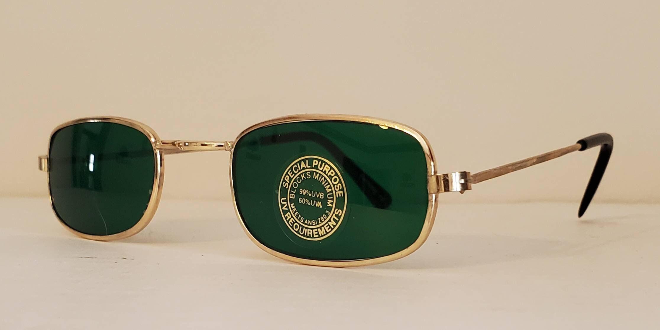Vintage Sunglasses // Narrow Rectangular Gold Metal Frames  display picture 2