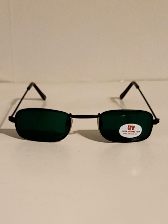 Vintage Sunglasses // Narrow Rectangular Glossy B… - image 4