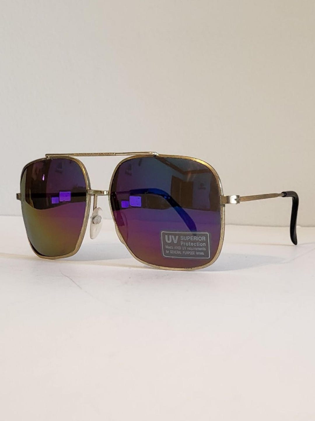 Vintage Square Tinted Lens Aviator Sunglasses Double Bar Metal Frame UV400 Classic Vintage Gold Metal Frame Aviator Men Women Square  main image 4