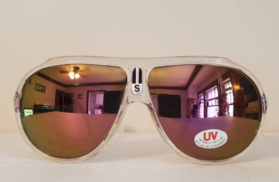 Vintage Aviator Sunglasses // amber pink mirror l… - image 2