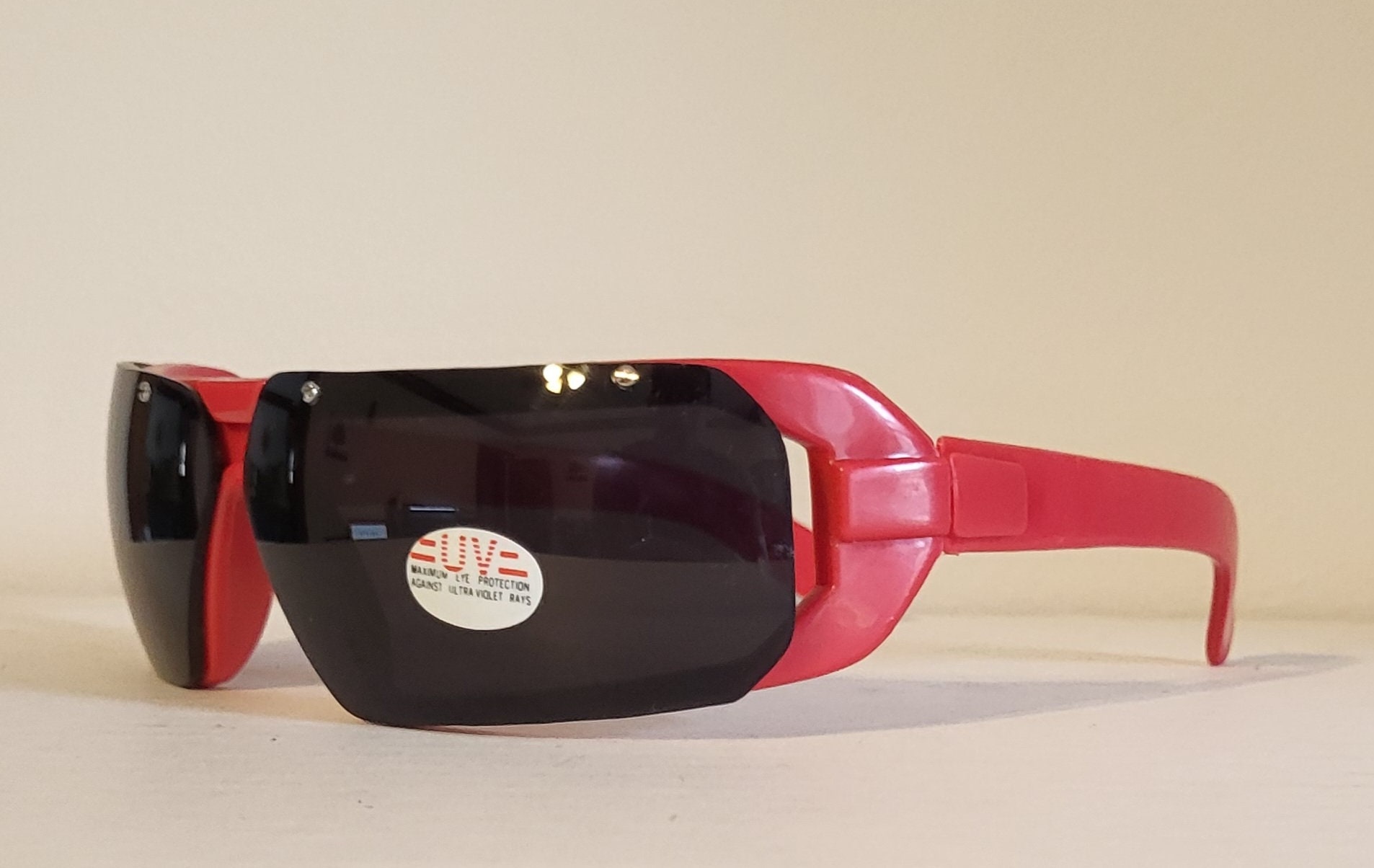 Red and Black Rimless Sunglasses with Metallic Accents RED TINT AUTHENTIC II – JAMES ORO main image 3