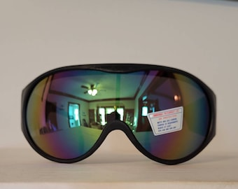 Vintage Sports Sunglasses// Big Shield Sunglasses // Sports Goggles // Racing shades // Neon Green Frames // Retro Rave music festivals