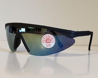 Gafas de sol deportivas vintage // Lentes de espejo // Montura de plástico negra // Gafas de sol de gran tamaño // Gafas clásicas para fiestas, carreras, playa, verano