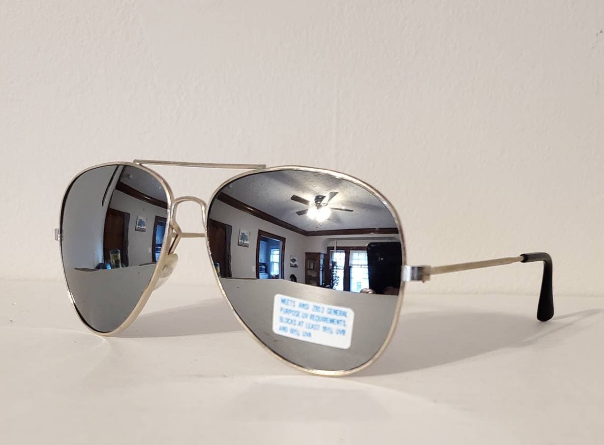 80s ダブルブリッジ　USA製　シルバー ラウンドサングラス　vintage ヴィンテージ ダブル ブリッジ アビエーター サングラス // ミラー