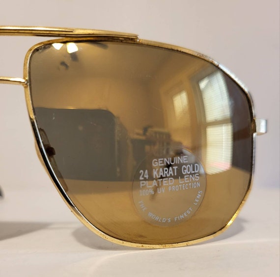 Vintage Double Bridge Aviator Sunglasses // 24k K… - image 5