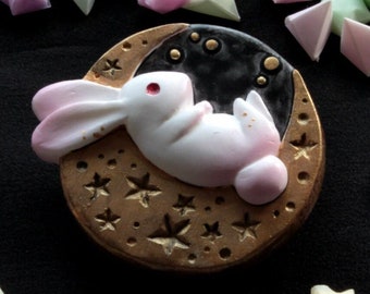 Moon Bunny Resin Pin