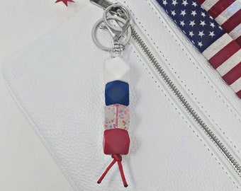 American Confetti Keychain Silicone Bead Keys Car Accessories Keyring Mama Gift Purse Luggage Diaper Bag Red White Blue USA Veteran Winter