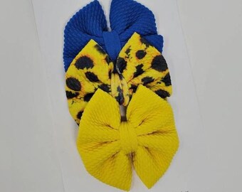 Ukraine Sunflower Bow Set, Blue & Yellow Hair Clip or Headband
