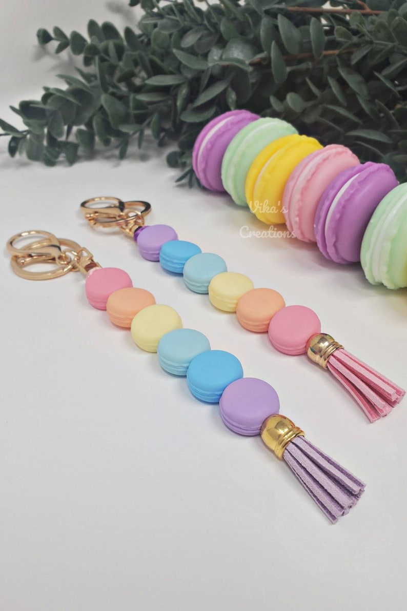 Macaron Keychain Silicone Bead Keychains Car Accessories Etsy