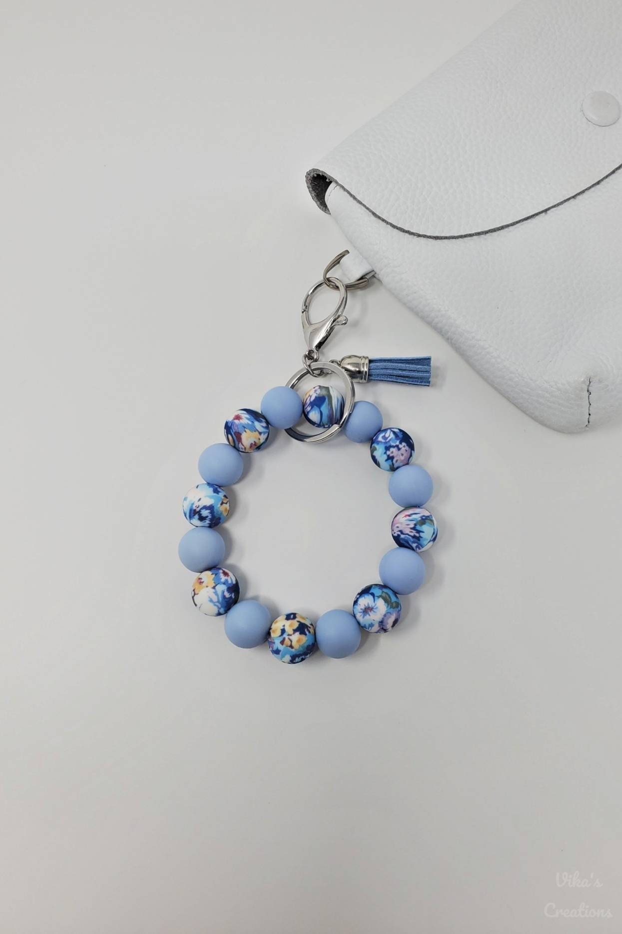 Blue Iris Silicone Beaded Wristlet Keychain, Tassel Keyring - Etsy