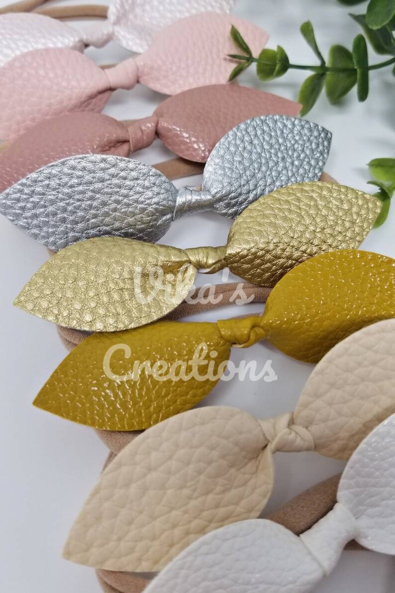 Knot Leather Bow Baby Headband Newborn Nylon Headbands For Etsy