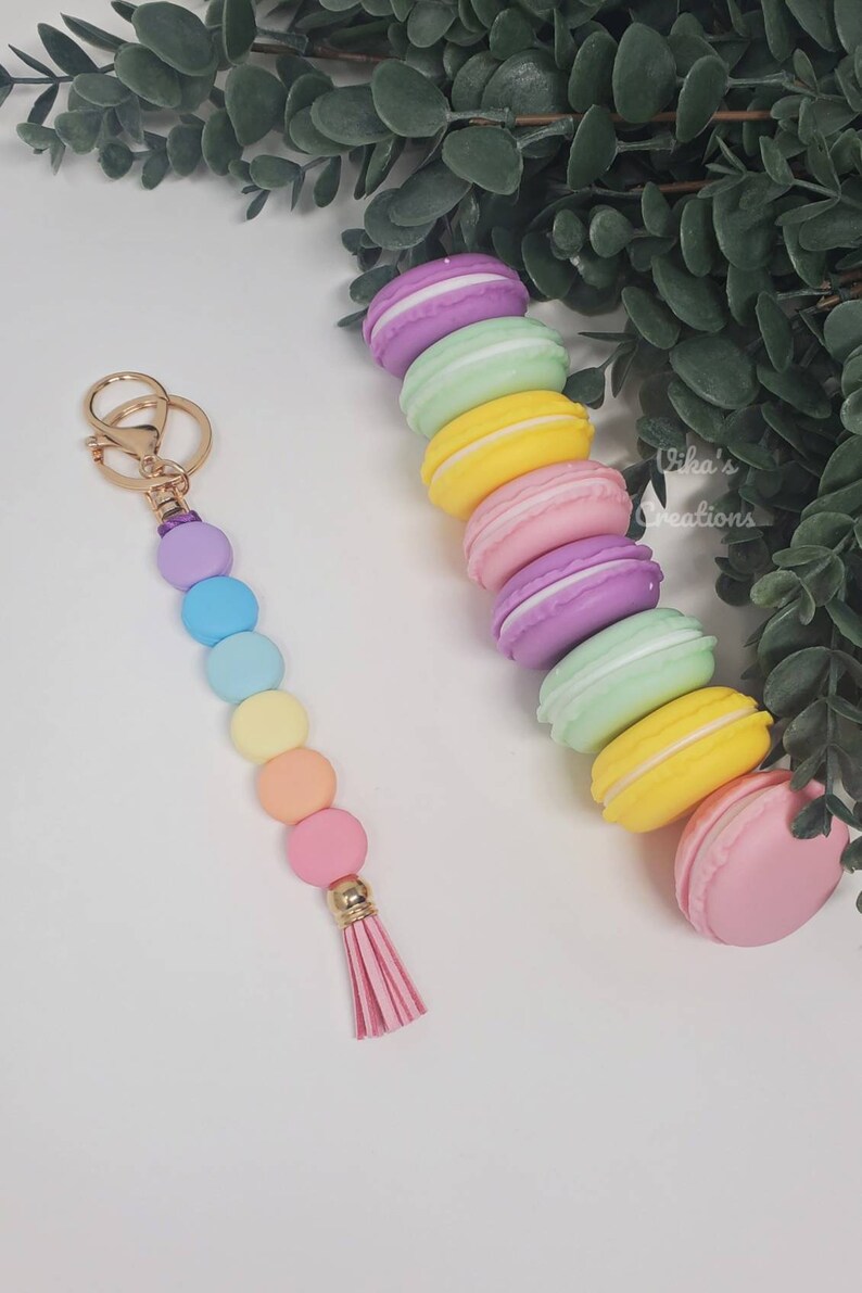 Macaron Keychain Silicone Bead Keychains Car Accessories Etsy