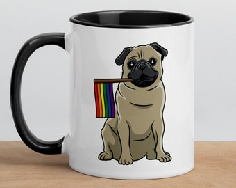 Pug with Pride Flag Mug with Color Inside Great Gifts