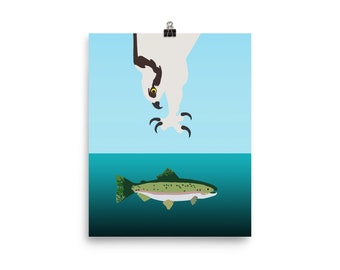 Arte del cartel de la impresión de Giclée del buceo del águila pescadora