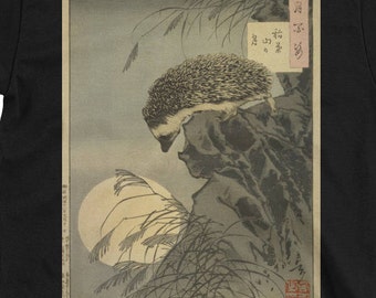 Cute Japanese Hedgehog Shirt: Taiso Yoshitoshi's "Hedgehog Princess Peering at Moon from Cliff" (1885) T-Shirt