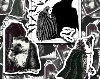 Hedgehog Halloween Vinyl Sticker Set Count Hogula Vampire Hedgie of the Night Original Hand Drawn Art