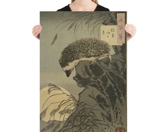 Taiso Yoshitoshi's "Hedgehog Princess Peering at Moon from Cliff" (1885) Poster