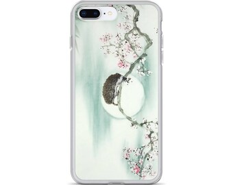 Chinese Painting of Hedgehog Before Moon in Cherry Blossoms iPhone Case