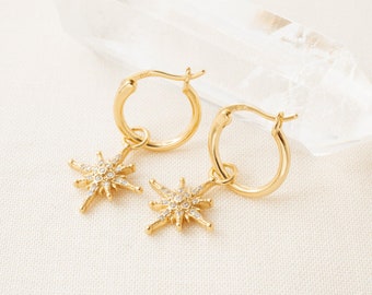 Dangle Star Hoop Earrings | Minimalist Earrings | Gift For Her | Star Hoop Earrings | Dainty Earrings | Gold Hoop Earrings | Celestial Gift
