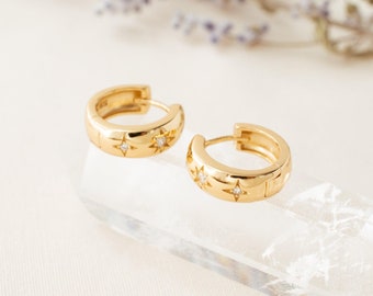 Celestial Charm Gold Star Hoop Earrings - 18k Gold-Plated Sterling Silver - Elegant Starry Night Jewellery