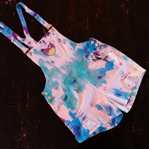 Blue, Turquoise, & Purple Tie Dye Frog Heart Overalls 2XL