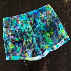 Blue, Black & Green Tie Dye Butterfly Shorts XS