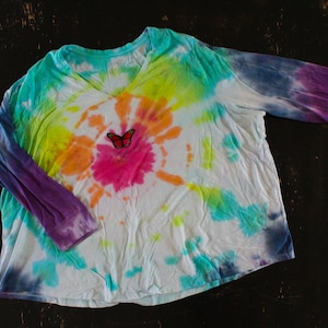 Rainbow Tie Dye Butterfly Long Sleeve Shirt Plus Size 5XL