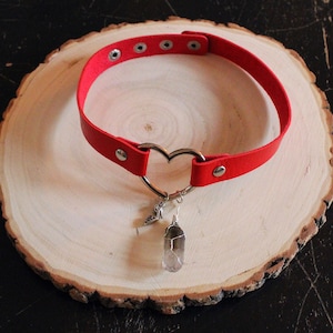 Red Faux Leather Choker With Smoky Quartz & Shoe Charm