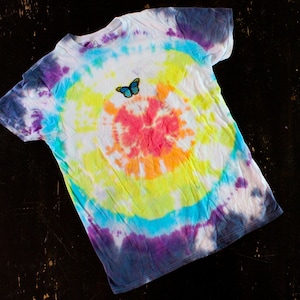 Rainbow Tie Dye Butterfly Shirt Large