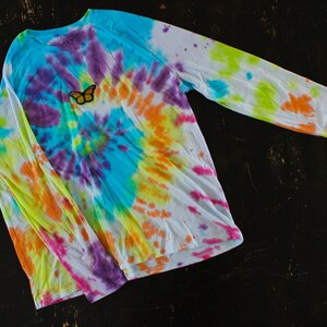 Rainbow Tie Dye Butterfly Long Sleeve Shirt XL