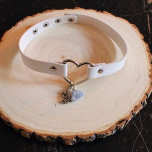 White Faux Leather Choker with Blue Calcite & Dragon Charm