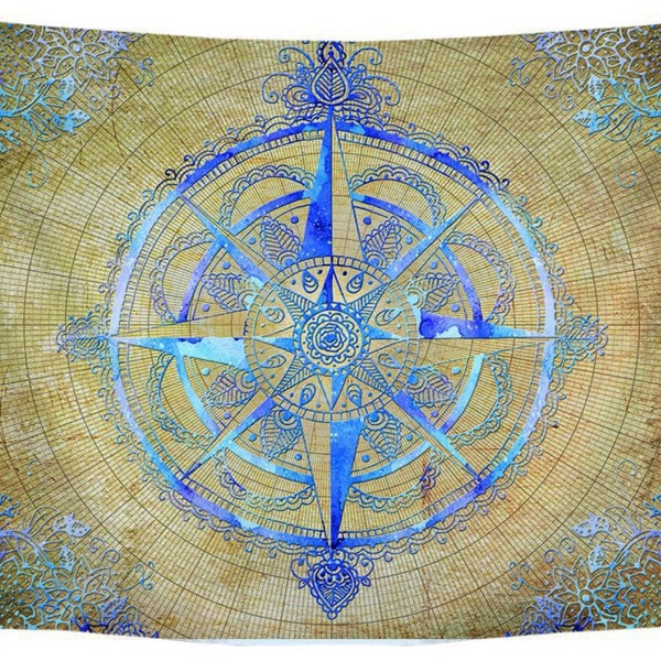 Compass Tapestry,Wall Hanging,Home Deco,Yoga Meditation Tapestry,Bedspread,Sofa Throw, Table Cloth,Dorm décor,Beach Sheet,Picnic Mats