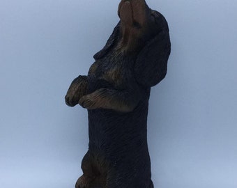 Dachshund Sitting Up Begging Rare Vintage 1990s Sandicast Dog Figurine, Hand Painted, Hand Cast Sculpture, Engraved by Sandra Brue