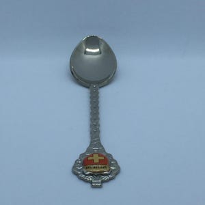 Sammlerstück Schweiz Versilberter Klassischer Souvenir Löffel 4,9 &quot;/ 12,5 cm Lang, Emaille Schildkamm