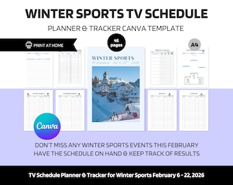 Winter Sports Feb 6-22 TV Schedule Planner & Tracker (Digital Download)