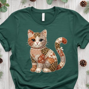 Koszulka z nadrukiem kota w imitacji patchworku PNG z pikowanym wzorem kociaka dla miłośnika kotów do pobrania w wersji cyfrowej