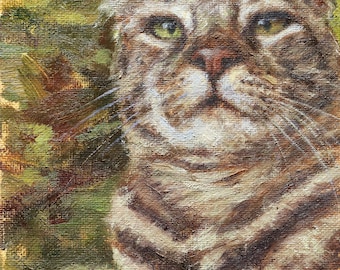 Tabby Cat Oil Painting Art Print, Grey Tabby Portrait, HJTFineArt