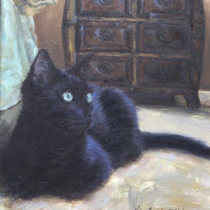 Black Cat Staring, Cat Portrait, Cat Print, Wall Art Print, Cat Lover Gift, HJTFineArt, Rustic Wall Decor, Black Cat Art, Cat Wall Decor
