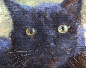 Black Kitty Stare, Cat Portrait Art Print